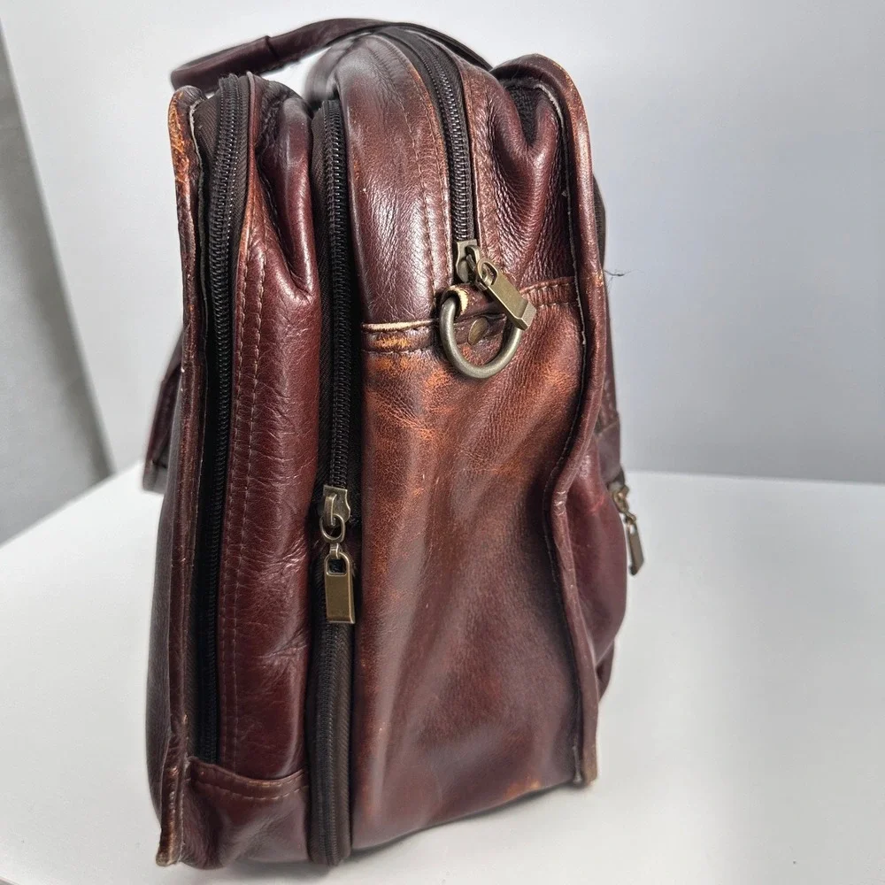 Vintage Genuine Leather Expandable Laptop Briefcase Attache Portfolio Brown